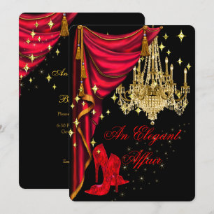 Convite Um Caso Elegante Lustre Dourado Vermelho Aniversár