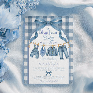Convite Um Chá de Bebê em Jeans Azul Menino