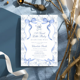 Convite Um Chá de fraldas Azul De Urso De Bebê Doce