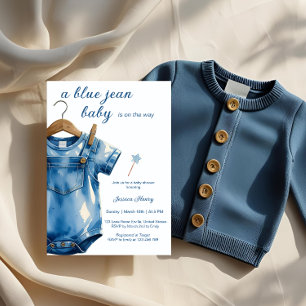 Convite Um Chá de fraldas azul Jean Baby Denim