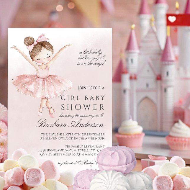 Convite Um Chá de fraldas Ballerina Watercolor Girl (A Little Ballerina Watercolor Girl Baby Shower Invitation)