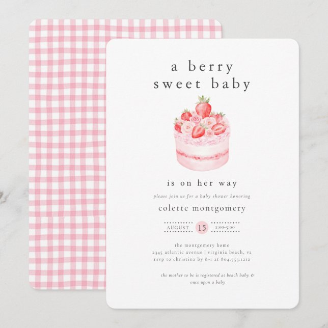 Convite Um Chá de fraldas Berry Sweet Strawberry (Frente/Verso)