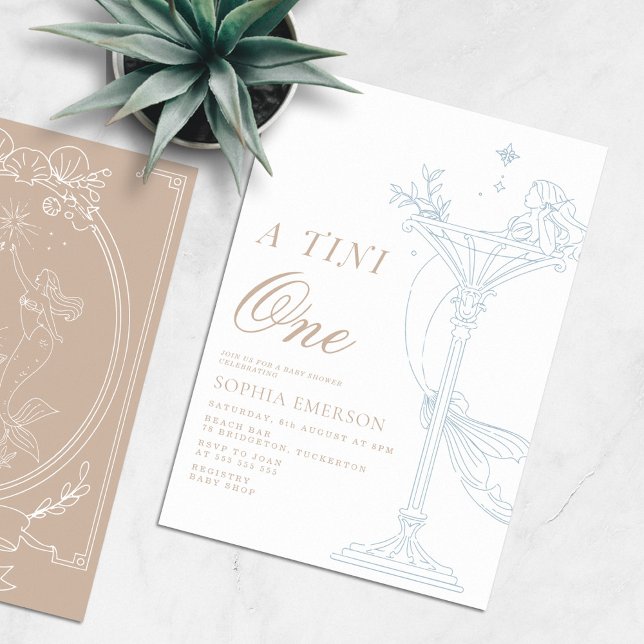 Convite Um Chá de fraldas Costeiro Moderno Tini One (Criador carregado)