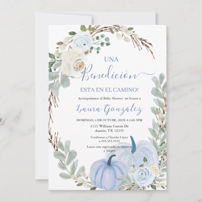 Convite Um Chá de fraldas de abóbora em espanhol (Frente)