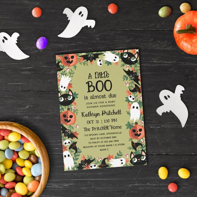 Convite Um Chá de fraldas De Azeitona De Boo Halloween (Criador carregado)