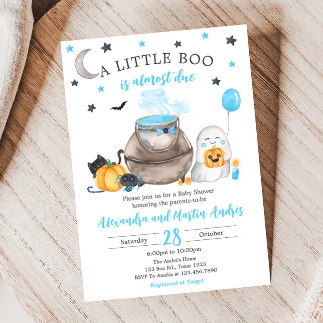 Convite Um Chá de fraldas de Boo Halloween (Blue A Little Boo Baby Shower Invitation)