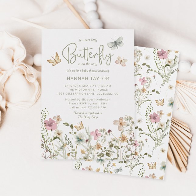 Convite Um Chá de fraldas de Garota de Borboleta (little butterfly baby shower invitation)