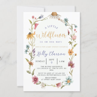 Convite Um Chá de fraldas de Garota de Flor Selvagem