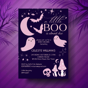 Convite Um chá de fraldas de Halloween cor-de-rosa