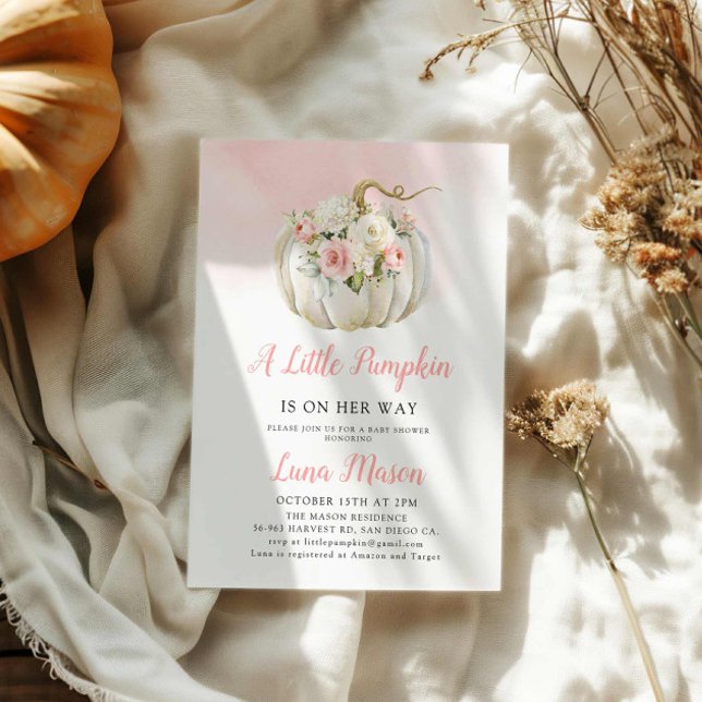 Convite Um Chá de fraldas De Menina De Abóbora (Pink Fall Girl Baby Shower Invitation)