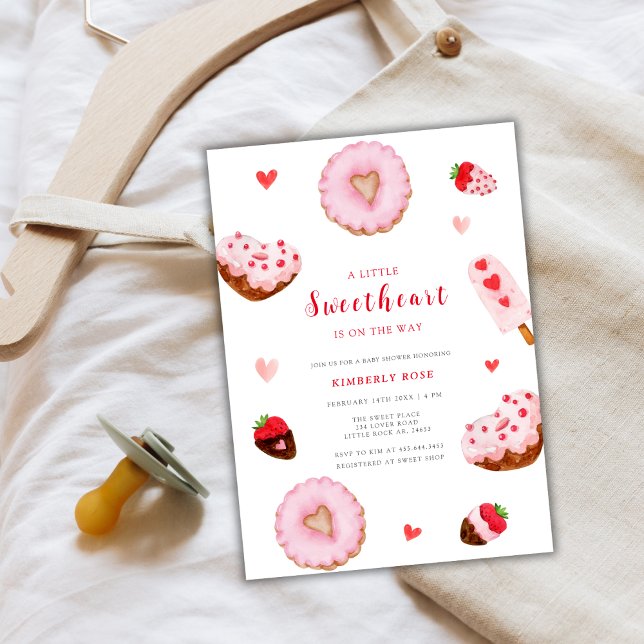 Convite Um Chá de fraldas de Namorados de Rosquinhas (A Little Sweetheart Donuts Valentines Baby Shower Invitation)