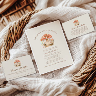 Convite Um Chá de fraldas De Queda De Cogumelo De Cara Div