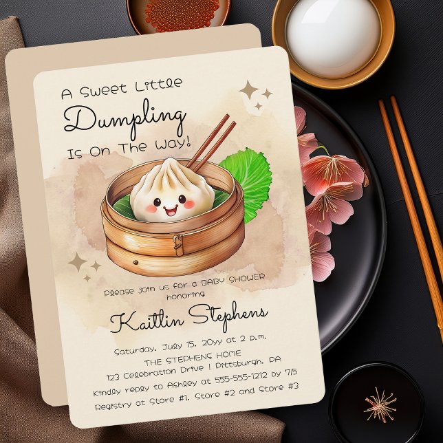 Convite Um Chá de fraldas De Tema Kwai Doce ("A Sweet Little Dumpling Is On The Way!" Kwai Steamed Dumpling Baby Shower Invitation - Print | Digi)