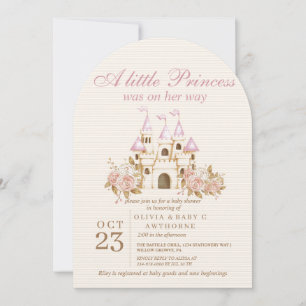 Convite Um Chá de fraldas Dourado Princesa Rosa