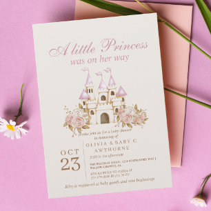 Convite Um Chá de fraldas Dourado Princesa Rosa