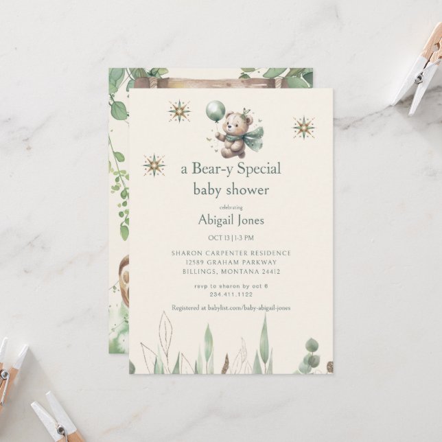 Convite Um Chá de fraldas Especial de Urso (Frente/Verso In Situ)