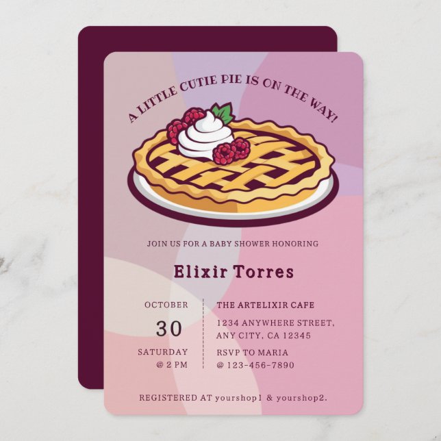 Convite Um Chá de fraldas Mínimo Roxo Pequeno (Frente/Verso)