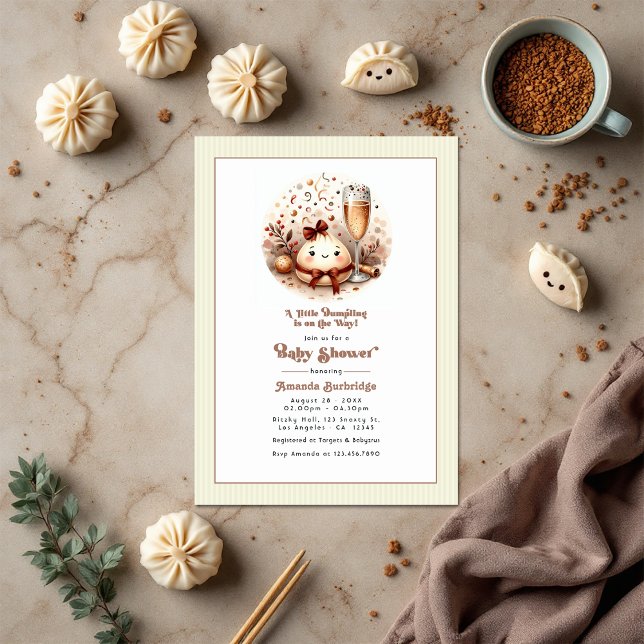 Convite Um Chá de fraldas Mocha Mousse Um Pouco Idiota (Cute Bao in the Oven A Little Dumpling Baby Shower Invitation)
