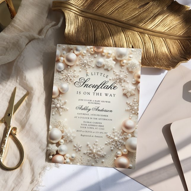 Convite Um Chá de fraldas Neutro Pequeno Floco de Neve (Criador carregado)