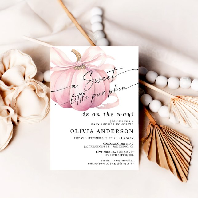 Convite Um Chá de fraldas Rosa Bonito De Abóbora (Criador carregado)