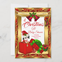 Convite Um Chá de fraldas Vermelho Dourado 2 de presente d