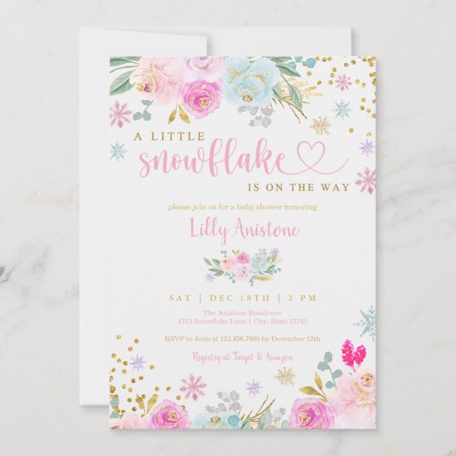 Convite Um Chá de Neve Floco de Neve (Frente)