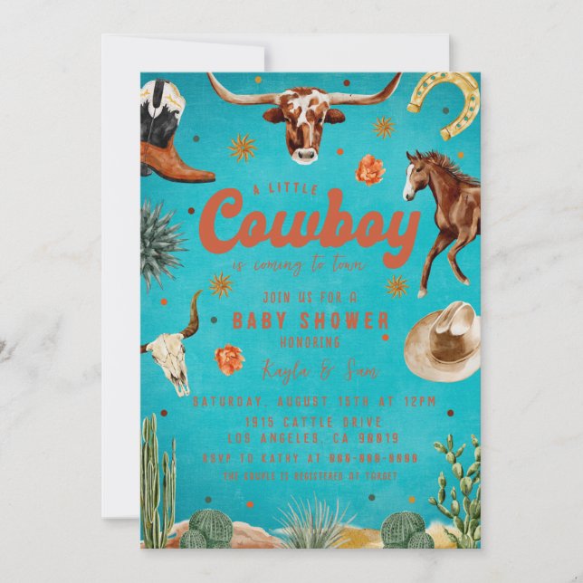 Convite Um Chuveirinho de Bebê Pequeno Cowboy (Frente)