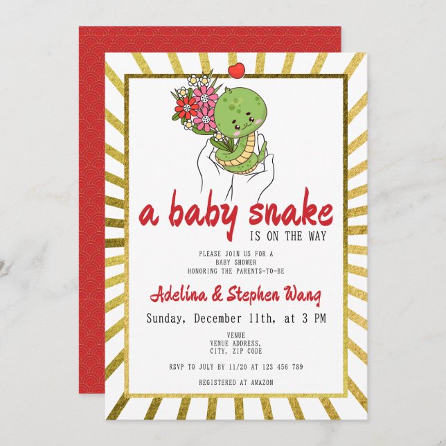 Convite Um Cobra De Bebê Bonito Está No Caminho Do Chá de  (Frente/Verso)