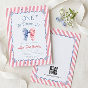Convite Um Código QR de Menina Americana no 1º Aniversário
