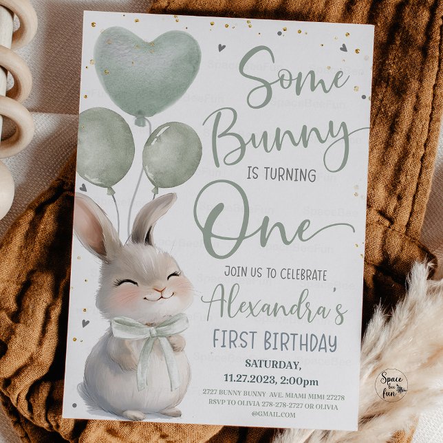 Convite Um coelhinho é um Arco de primeiro aniversario (Some Bunny is One, 1st Birthday Invitation, Bow Bunny Birthday, Bunny Theme Party, First Birthday ge)