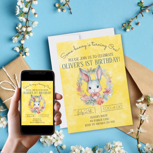 Convite Um Coelhinho Está Transformando Uma Festa De prime (Some-bunny Is Turning One Bunny 1st Birthday Party Invitation
)