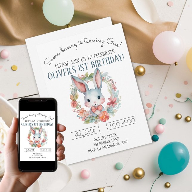 Convite Um Coelhinho Está Transformando Uma Festa De prime (Some-bunny Is Turning One Bunny 1st Birthday Party Invitation
)