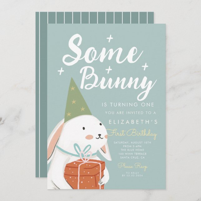 Convite Um coelho branco bonito, um coelho vira um dia (Frente/Verso)