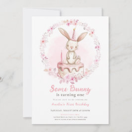 Convite Um coelho é um coelho rosa de flores silvestres pr