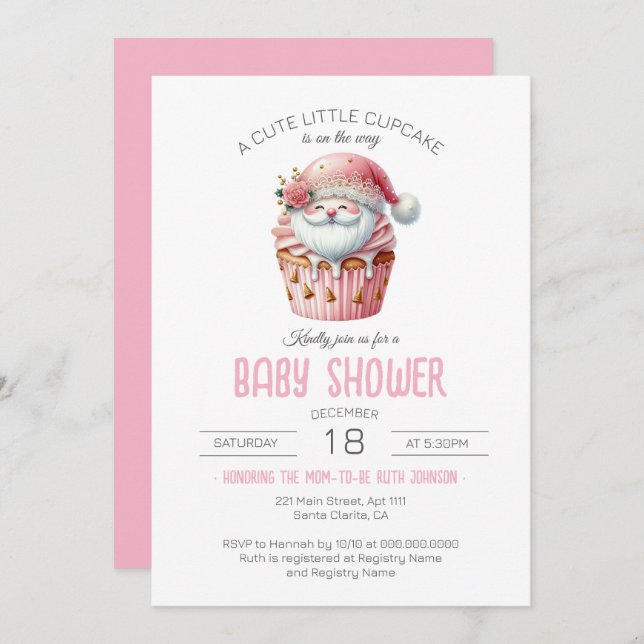 Convite Um Cupcake Bonito Está A Caminho Do Chá de fraldas (Frente/Verso)