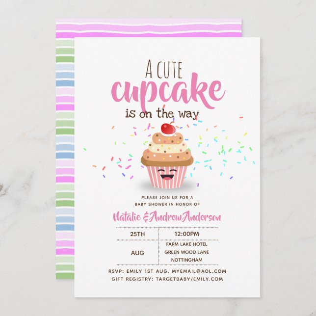 Convite Um Cupcake Bonito Está No Caminho Espelha Meninas (Frente/Verso)