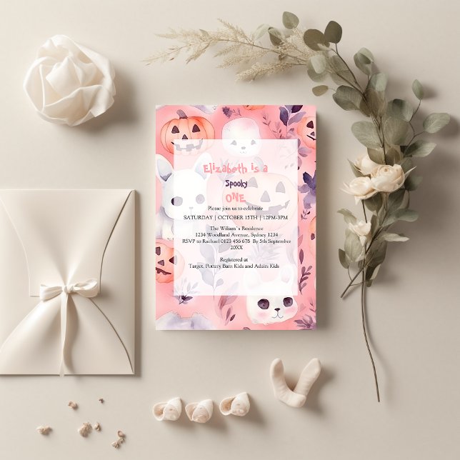 Convite Um Dia de Halloween, rosa e assustador (Criador carregado)