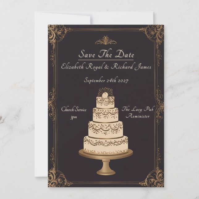 Convite Um Dia para Lembrar do Casamento de Bolo de Casame (Frente)