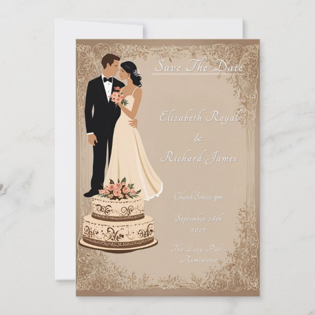 Convite Um Dia para Lembrar do Casamento de Bolo de Casame (Frente)