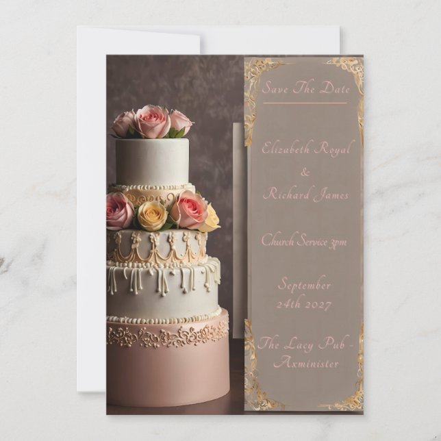 Convite Um Dia para Lembrar do Casamento de Bolo de Casame (Frente)