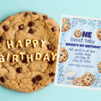 Convite Um Doce Bebê, biscoito azul aniversário de 1 ano