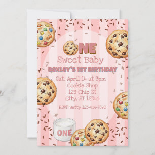 Convite Um Doce Bebê, Pink Cookie aniversário de 1 ano