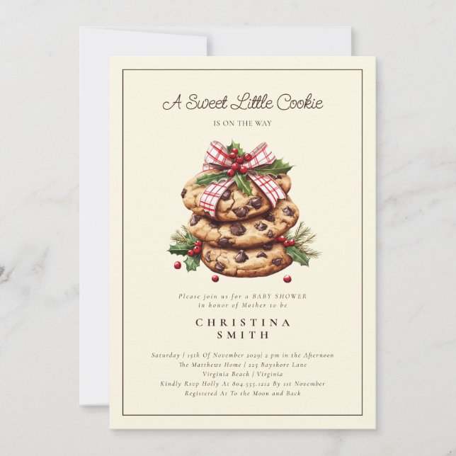 Convite Um doce Chá de fraldas de Natal de Biscoito (Frente)