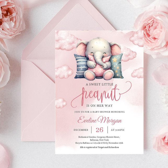 Convite Um doce elefantezinho amendoim fofo em nuvem (A sweet little peanut cute elephant on cloud invitation)