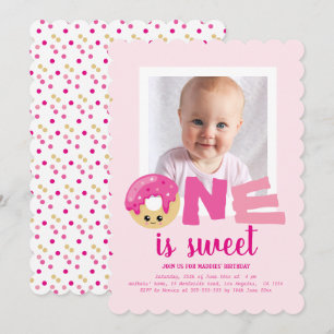 Convite Um doce Foto Pink Donut Bebê Primeiro Aniversário