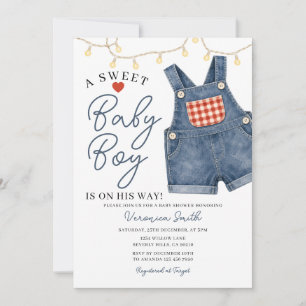 Convite Um doce menino roupinha de jeans Baby Shower