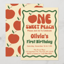 Um Doce Pêssego - Pêssego Retro Ondulado Aniversár
