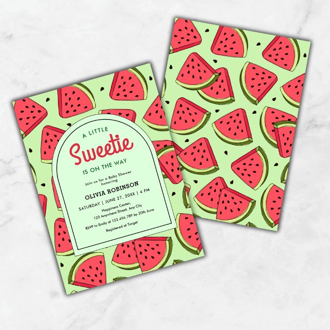 Convite Um Docinho de Chá de fraldas de Melancia (A Little Sweetie is on the Way Summer Watermelon Baby Shower Invitation  )
