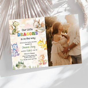Convite Um Dragão Está A Caminho Da Festa De Chá de fralda
