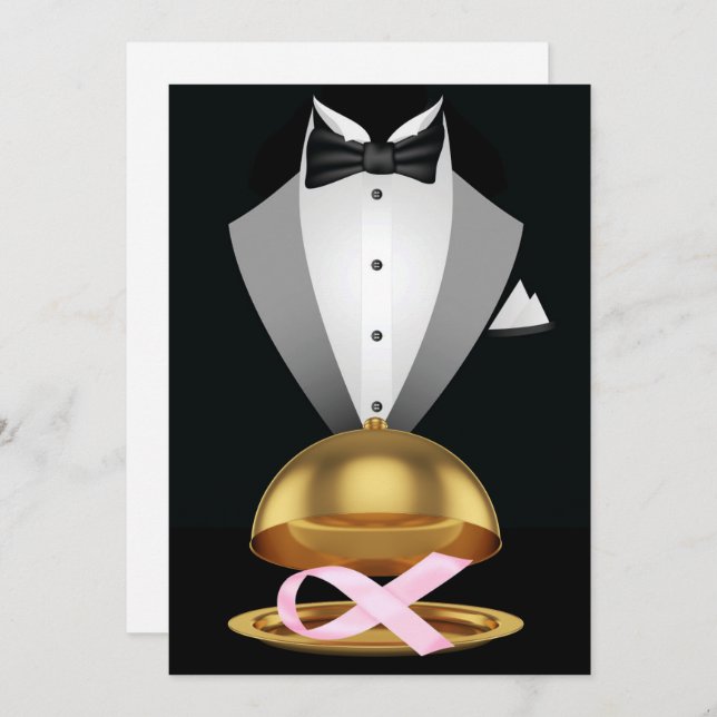 Convite Um Elegante Elegante Elegante Cancer de Fita Rosa (Frente/Verso)